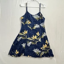 Vintage Paradise Found Hawaiian Floral Mini Dress Sz L Spaghetti Strap Tropical