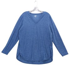 Lands' End Rash Guard UPF 50 Long Sleeve V Neck Tunic Top Blue Size L