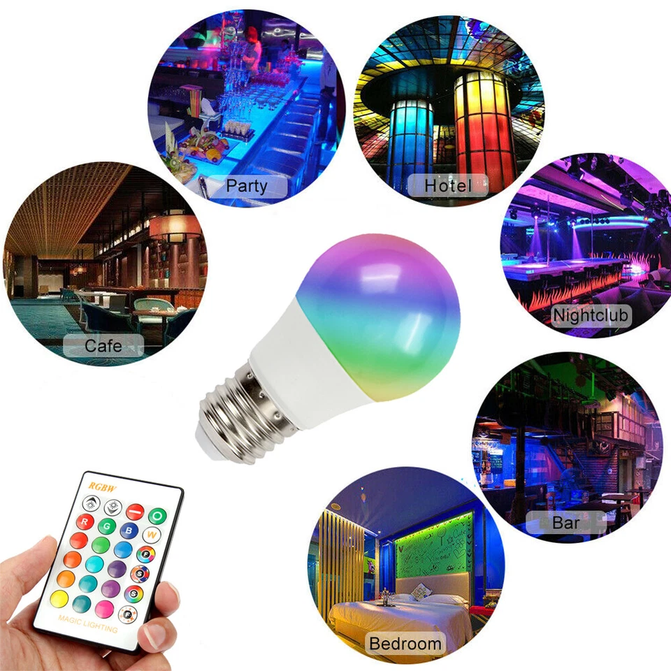 2 Pack RGB RGBW LED Bulb Light 16 Color Changing E27 Lamp + IR Remote Controller - Image 2 of 4