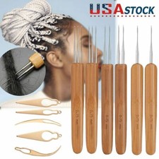 Bamboo Handle Crochet Dreadlock Hook Needle Tool Braiding Hair Making Tool SET