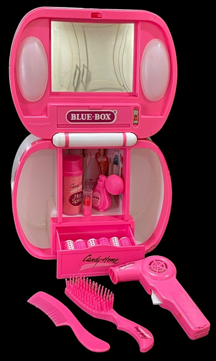 Vintage Blue Box Modern Miss Toy Vanity Case And Accessories LIGHT