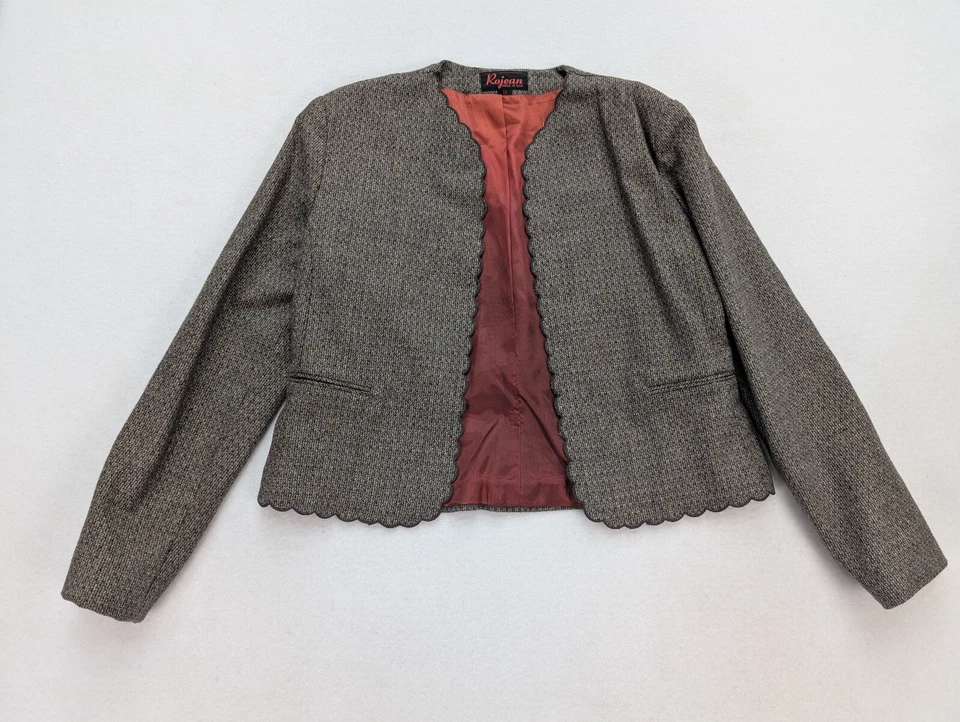 Vintage Women's Skirt Suit Size 11 Brown Wool Blend Rojean Scallop Edge - Image 3 of 4