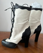 BIBA RARE 90s DOES 70s VINTAGE BLACK WHITE HIGH PLATFORM BLOCK BOOTS UK4 37 £440