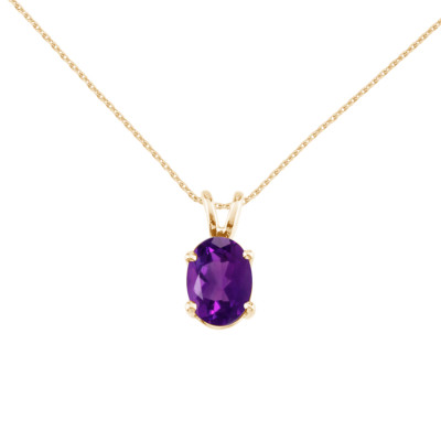 14k Gelbgold ovaler Amethyst Anhänger mit 18'' Kette