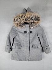 Zara Girls Kids jacket wool blend zip up fur lined hooded size 7 casual