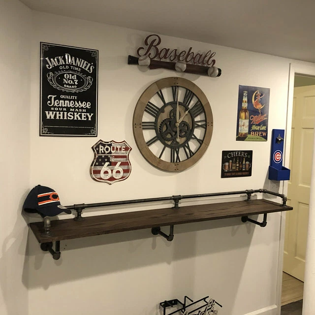 Riel para bebidas de tubo de hierro, 3 soportes de estante incluidos, kit de piezas "hágalo usted mismo" - 16" de profundidad Foto 4 de 4