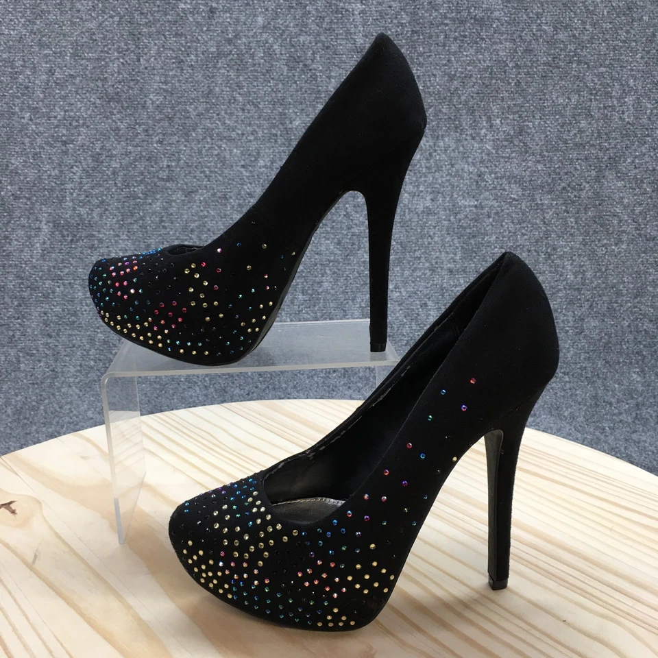 Zapatos de tacón alto Brash para mujer 6 plataformas tacón de aguja negro pedrería sin cordones Foto 3 de 4