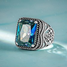 Mystic Topaz Stone 925 Sterling Silver Men's Ring Turkish Handmade Gift For Men