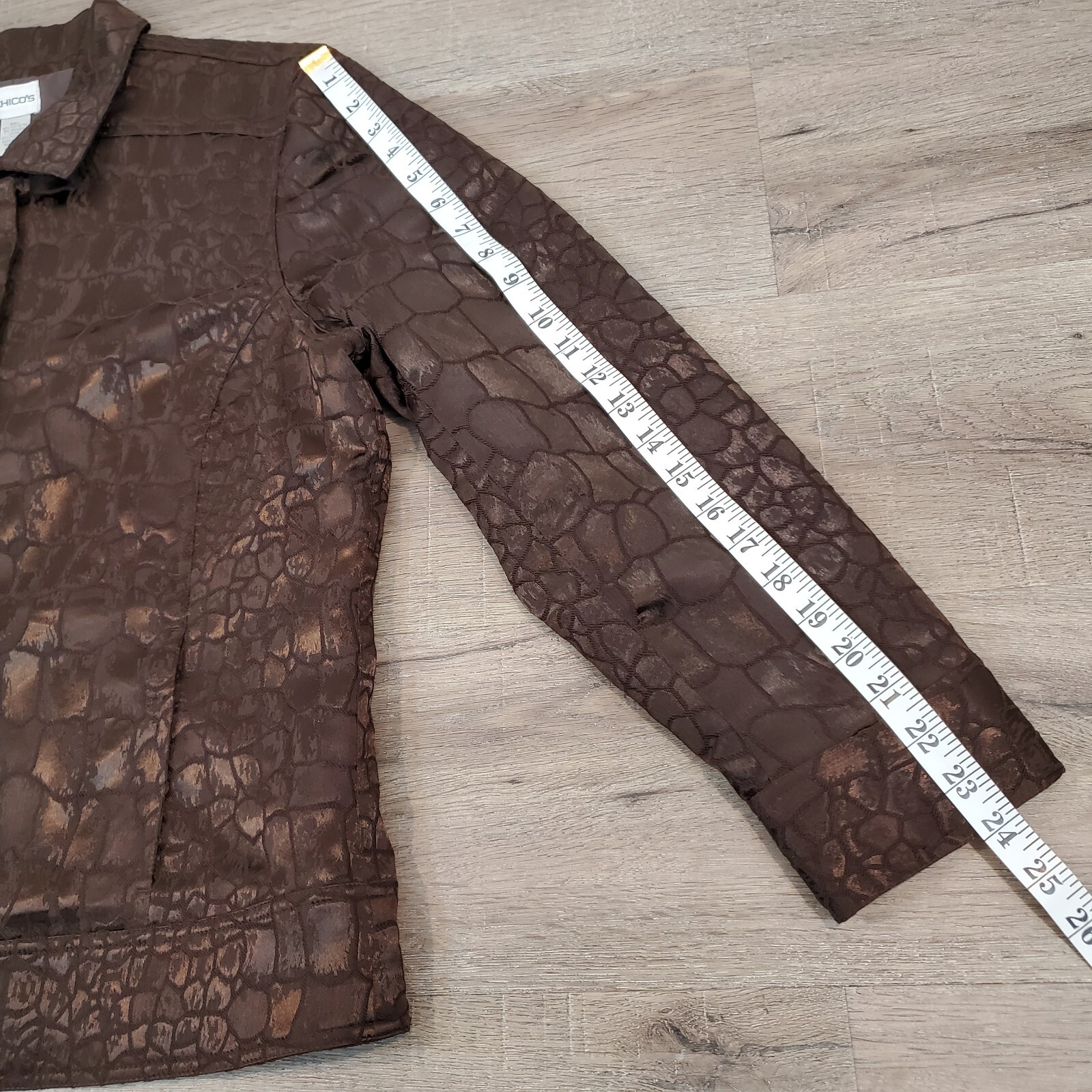 Chico's Alligator Print Jacket Snap Button XL Bro… - image 8