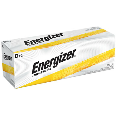 12 Energizer Industrial D Alkaline Batteries (EN95, LR20)