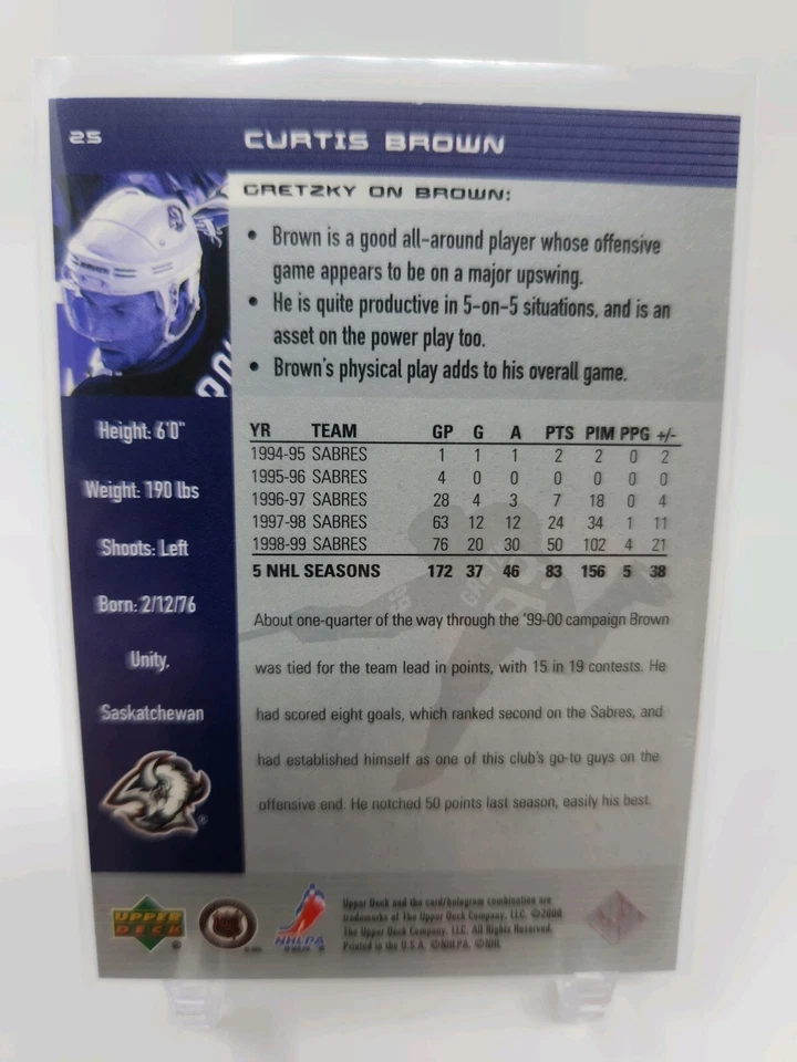 1999-00 Upper Deck Wayne Gretzky Hockey Curtis Brown Signed #25 Buffalo Sabres B - Image 2 of 2
