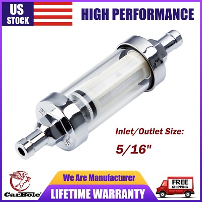 Universal Chrome Glass Clearview Fuel Filter Petrol Diesel Inline 9747  5/16''