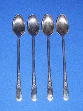 INTERNATIONAL SILVER PLATE PRISCILLA LADY ANN 4 ICE TEA SPOONS 7 7/8"
