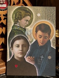 St. Gemma Galgani,St. Gabriel,St.Maria Goretti LARGE Triple Relic Card