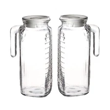 Bormioli Rocco Gelo Glass Jug with Handle & Spout - Set of 2, 41 Oz (With Lid)