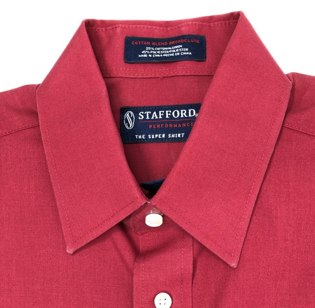 Mens Stafford Dress Shirt 15 3233 Classic Fit Cotton Blend Red eBay