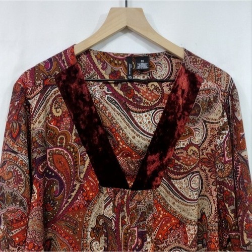 New Directions Paisley Blouse Womens 3X Red Boho Retro 90s Y2K Cottagecore Artsy - Picture 2 of 7