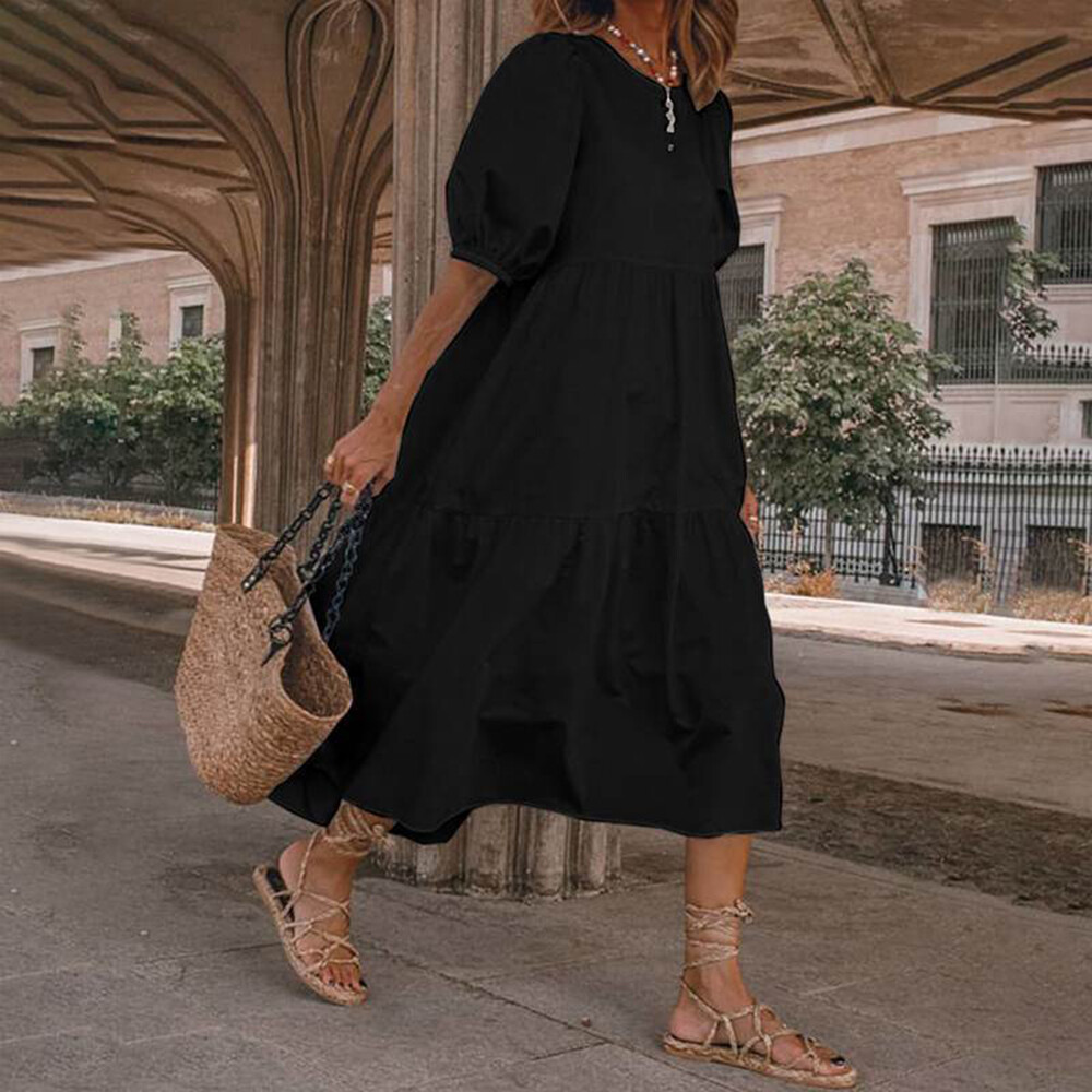 cute baggy dresses XUNRYAN Womens Cute Babydoll Maxi Dresses Summer Casual Puff Sleeve Cotton Dress V Neck Tiered Baggy Loose Lounge Dress Black at Amazon Women's Clothing store