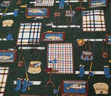 32" Fishing Themed Print Cranston 56" Wide 100 Cotton Fabric Dark Green