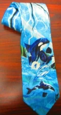 Bergamo Collection Tie, Blue with Lightning & Whales, Classic Length