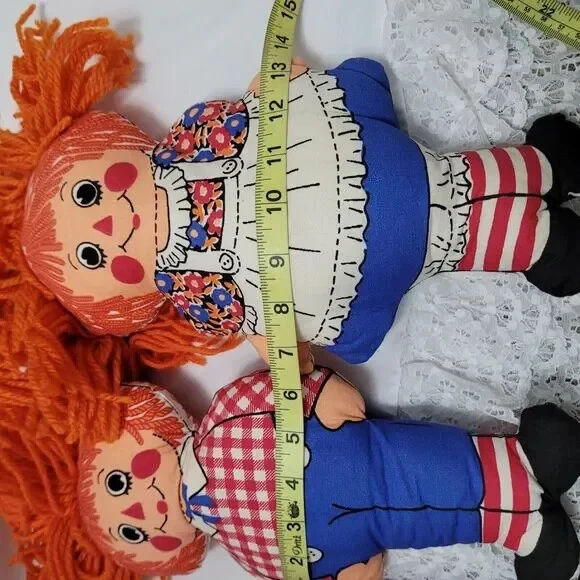Raggedy Ann 手工制作 复古 2 件套 女孩 男孩 红色 头发 收藏 装饰纱线 — 第 2/4 张图片