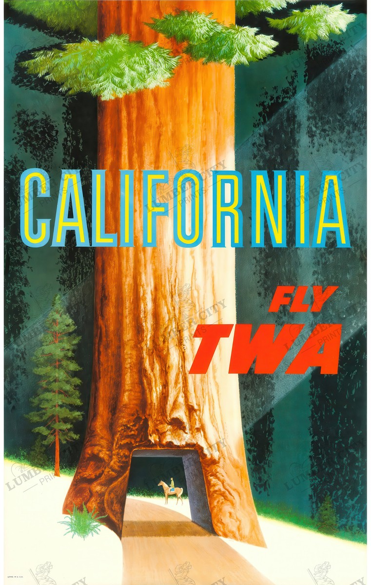 California TWA Travel Poster Vintage 1958 David Klein Wall Art