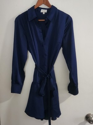 $395 Milly Women's Blue Noah Ruffle Button-Down Satin Mini Dress Size 4