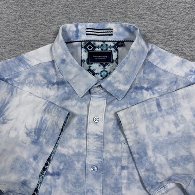 7 Diamonds Shirt Mens Size Small Blue 4 Way Stretch Performance Button Up