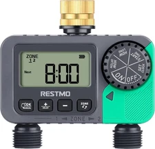 RESTMO Sprinkler Timer 2 Zone Outdoor, Water Timer for Garden Hose
