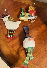 EXC Lot Pier 1 Imports Glitter Snowman Head Glitter Reindeer & Train Ornaments