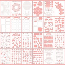 24PCS Reusable Bullet Journal Stencils for A5 Planners, DIY Templates Set
