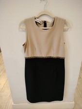 Vintage 90s Ronni Nicole Black &  Cream Midi Dress Cheetah Print Accent Waist