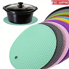 Round Silicone Trivet Mat Pan Pot Holder Trivet no slip Heat Resistant Kitchen..
