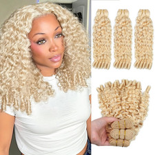 613 Blonde Burmese Curly Bundles Human Hair 16 18 20 Inch 3C4A Natural Water Wav