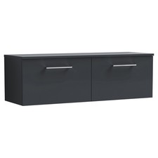 Image of Nuie Arno Satin Soft Black 1200mm Wall Hung 2 Drawer Vanity Unit with Worktop -