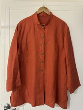 Handmade thick Linen Women’s Jacket coat- AU 18-20 orange oriental 