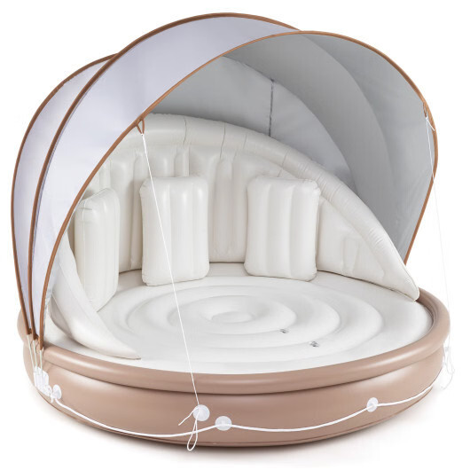 Island Tanning Pool Lounger Float With Retractable Canopy