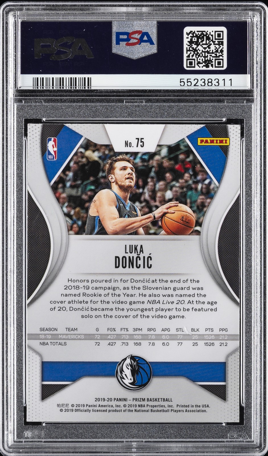 2019 PANINI PRIZM #75 LUKA DONCIC PSA 10 view 2