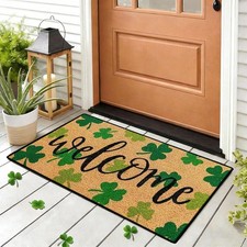 St Patricks Day Door Mat Shamrock Welcome Mat Non Slip Outdoor Front Door Rug