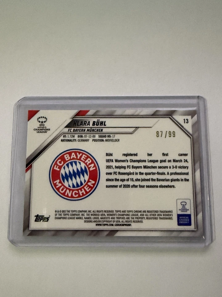 2021 Topps Chrome UEFA Women's Champions League KLARA BUHL RC Neon /99 - Image 2 of 2