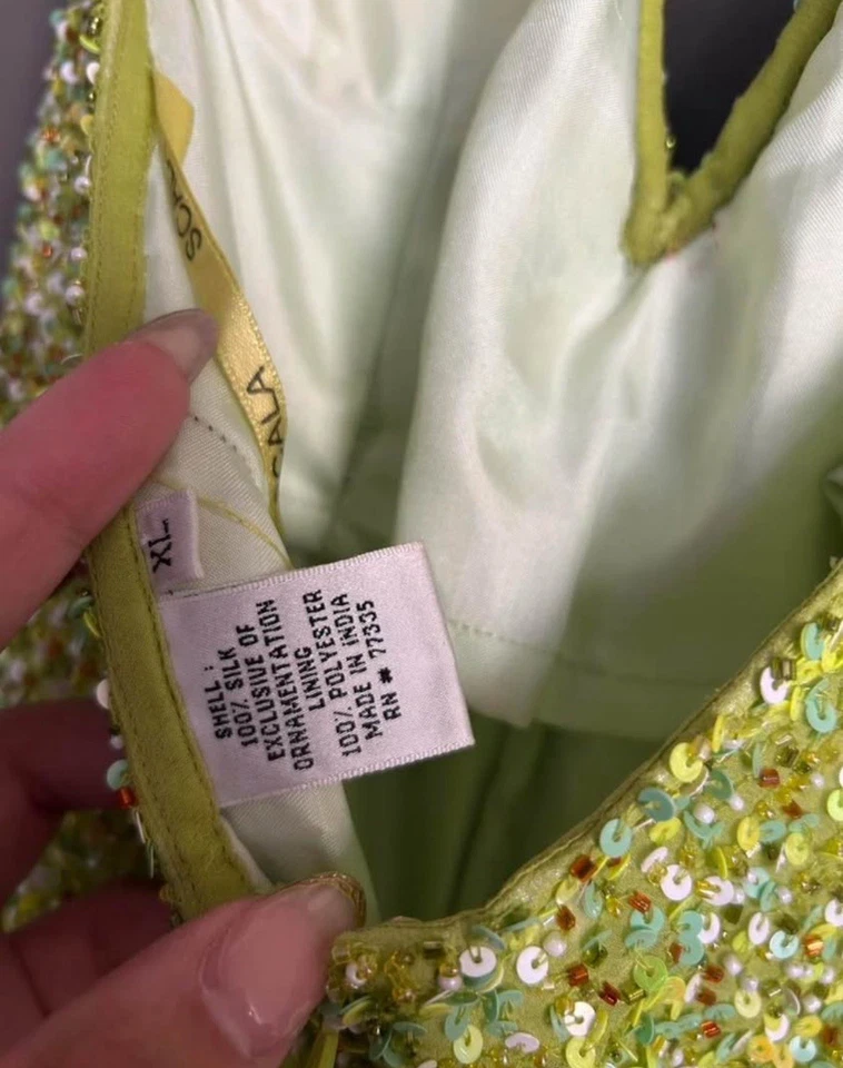 💚 Vestido Vintage Scala Lima 100% Seda Verde Lentejuelas - Talla XL Foto 4 de 4