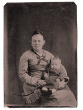 1870s Mother Awkward Smile Infant Leather Booties 1/6 Plate Antique Tintype