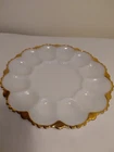 Anchor Hocking White Milk Glass Deviled Egg Dish Plate Platter Gold Trim