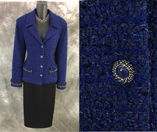 BEAUTIFUL St John couture jacket blue multi knit suit blazer size 10