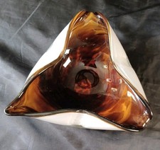 Vintage Murano Brown White Three Cornered Abstract Bowl 8" 2lbs MCM
