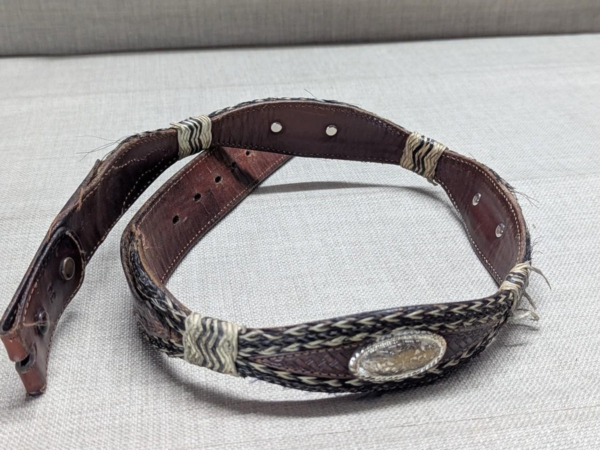 Vintage Western Leather Concho Belt‎ Brown Silver Tone USA Boho Rodeo 23-25\