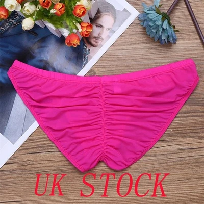 UK Mens Sissy Sexy Ice Silk Briefs Lingerie Underwear Bulge Pouch Bikini Panties