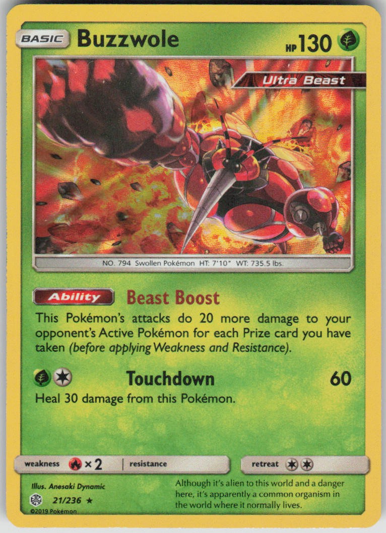 Pokemon Buzzwole Holo Holo Rare SM - Cosmic Eclipse 21/236 NM