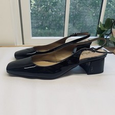 Sam Edelman Terra Slingback Block Heel Pumps Black Patent Square Toe 9.5