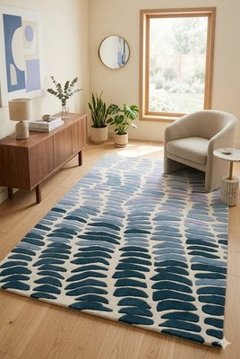Hand tufted abstract rug blue area rug modern rug contemporary rug coastal rug